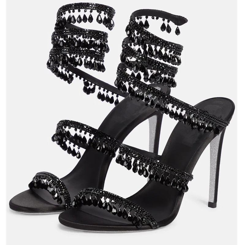 Sexy Green Crystal Fringe Stil - Ankle Strap Heels ulasan dan harga