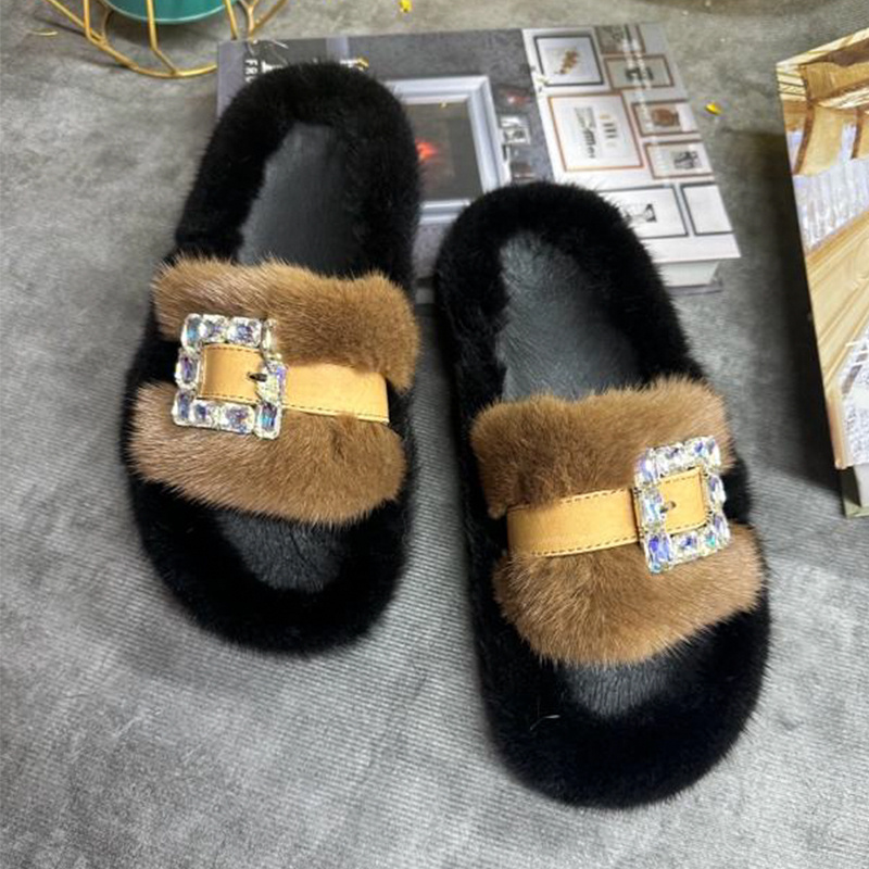 Mink Fur Slippers Women's Real - Women Shoes Mules ulasan dan harga