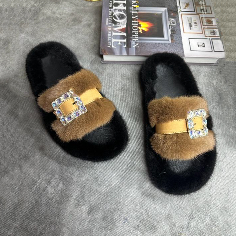 Mink Fur Slippers Women's Real - Women Shoes Mules ulasan dan harga