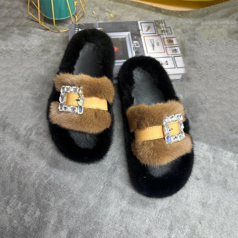 Mink Fur Slippers Women's Real - Women Shoes Mules ulasan dan harga