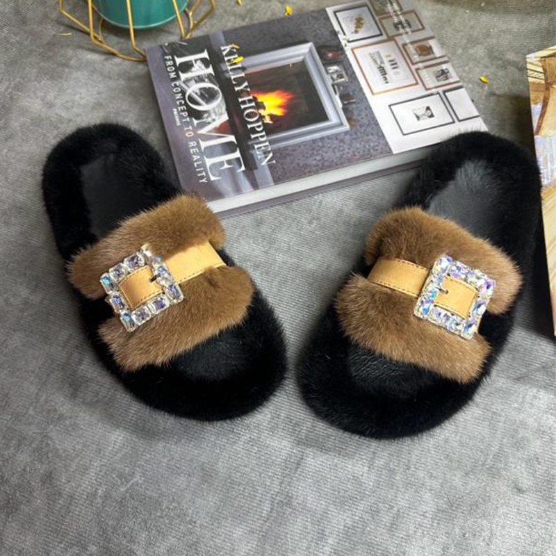 Mink Fur Slippers Women's Real - Women Shoes Mules ulasan dan harga