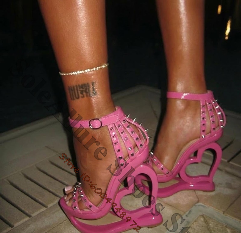 Hot Pink Spike Stud Caged Hear - Ankle Strap Heels ulasan dan harga