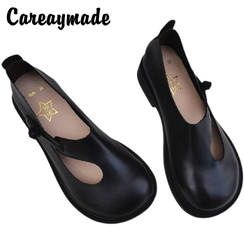 Careaymade-Genuine Leather Big - Women Shoes With Heels ulasan dan harga