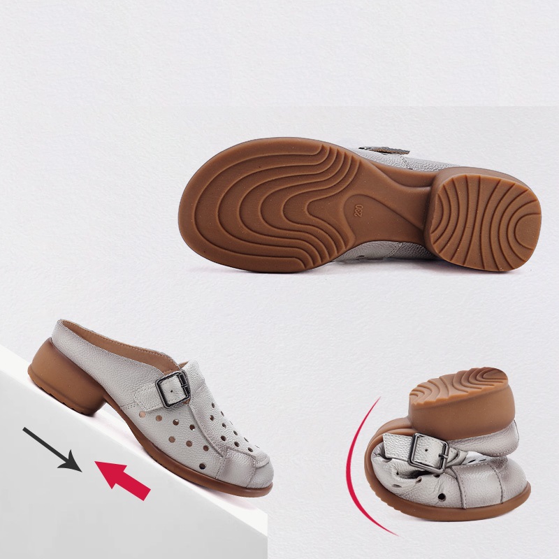 New Cow Leather Low Heel Sanda - Women Shoes Mules ulasan dan harga