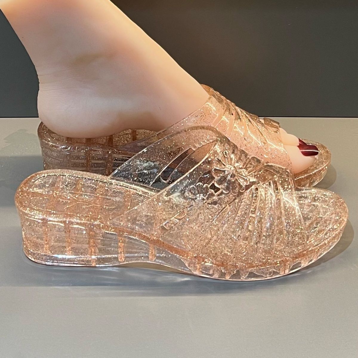 WFashion Purple Glitter Jelly  - Women Shoes Mules ulasan dan harga