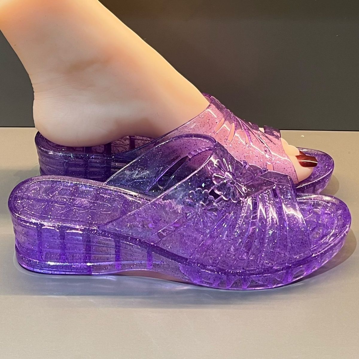 WFashion Purple Glitter Jelly  - Women Shoes Mules ulasan dan harga