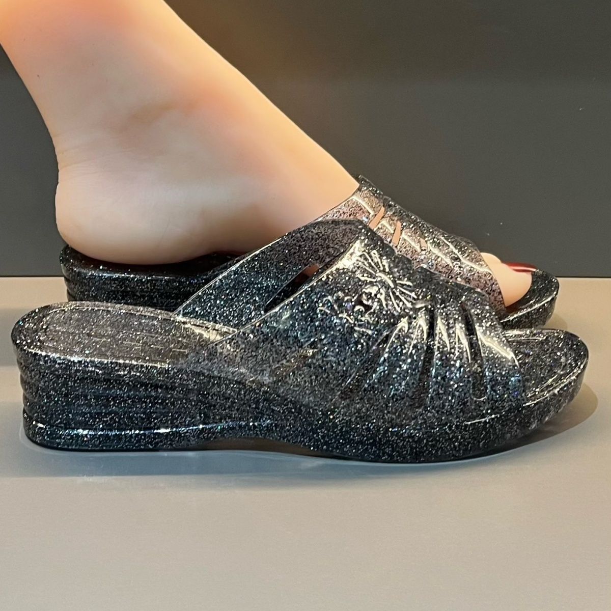 WFashion Purple Glitter Jelly  - Women Shoes Mules ulasan dan harga