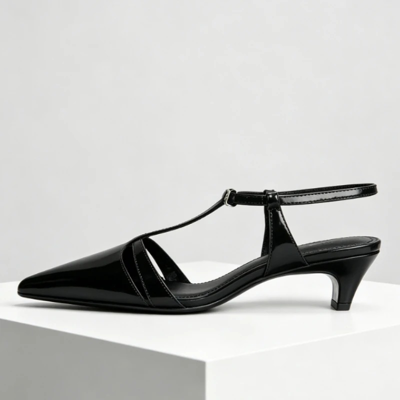 Patent Leather Kitten Heel Wom - Ankle Strap Heels ulasan dan harga