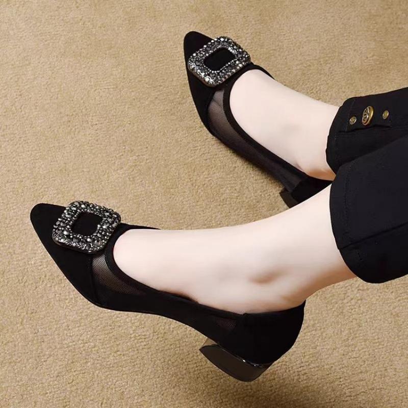 Elegant Pointed Toe Mesh Block - Women Shoes With Heels ulasan dan harga